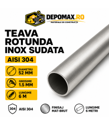 Teava rotunda inox sudata AISI 304, 52 x 1.5 mm, 6 metri
